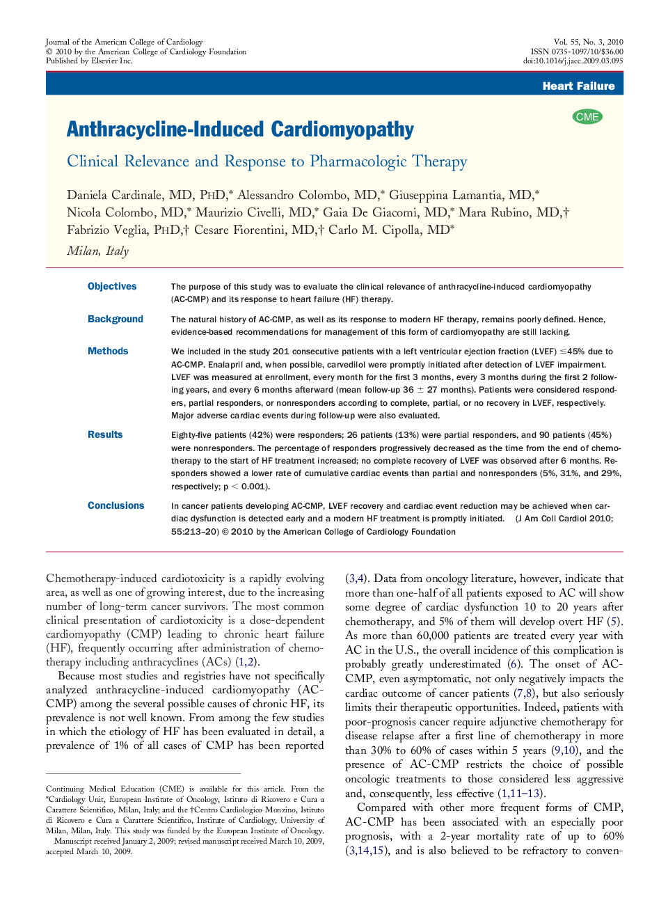 Anthracycline-Induced Cardiomyopathy : Clinical Relevance and Response to Pharmacologic Therapy