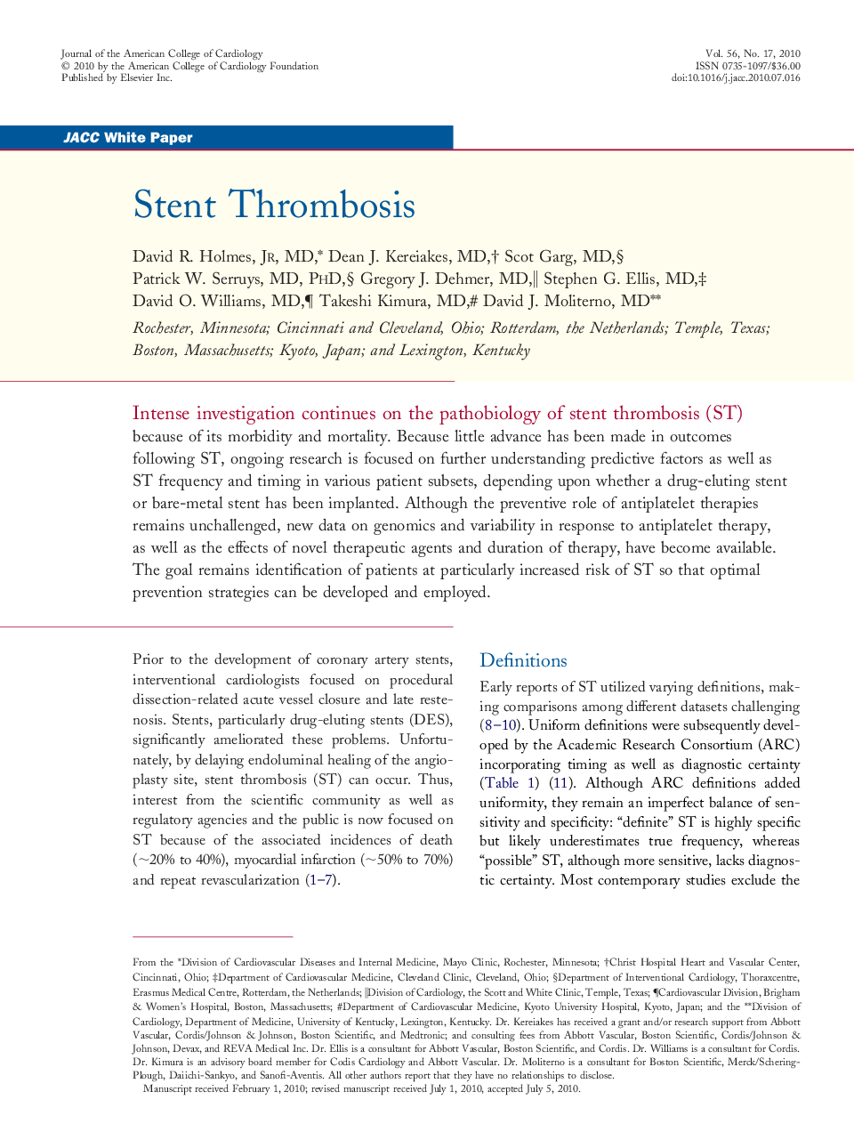 عکس صفحه اول مقاله: Stent Thrombosis Stent Thrombosis