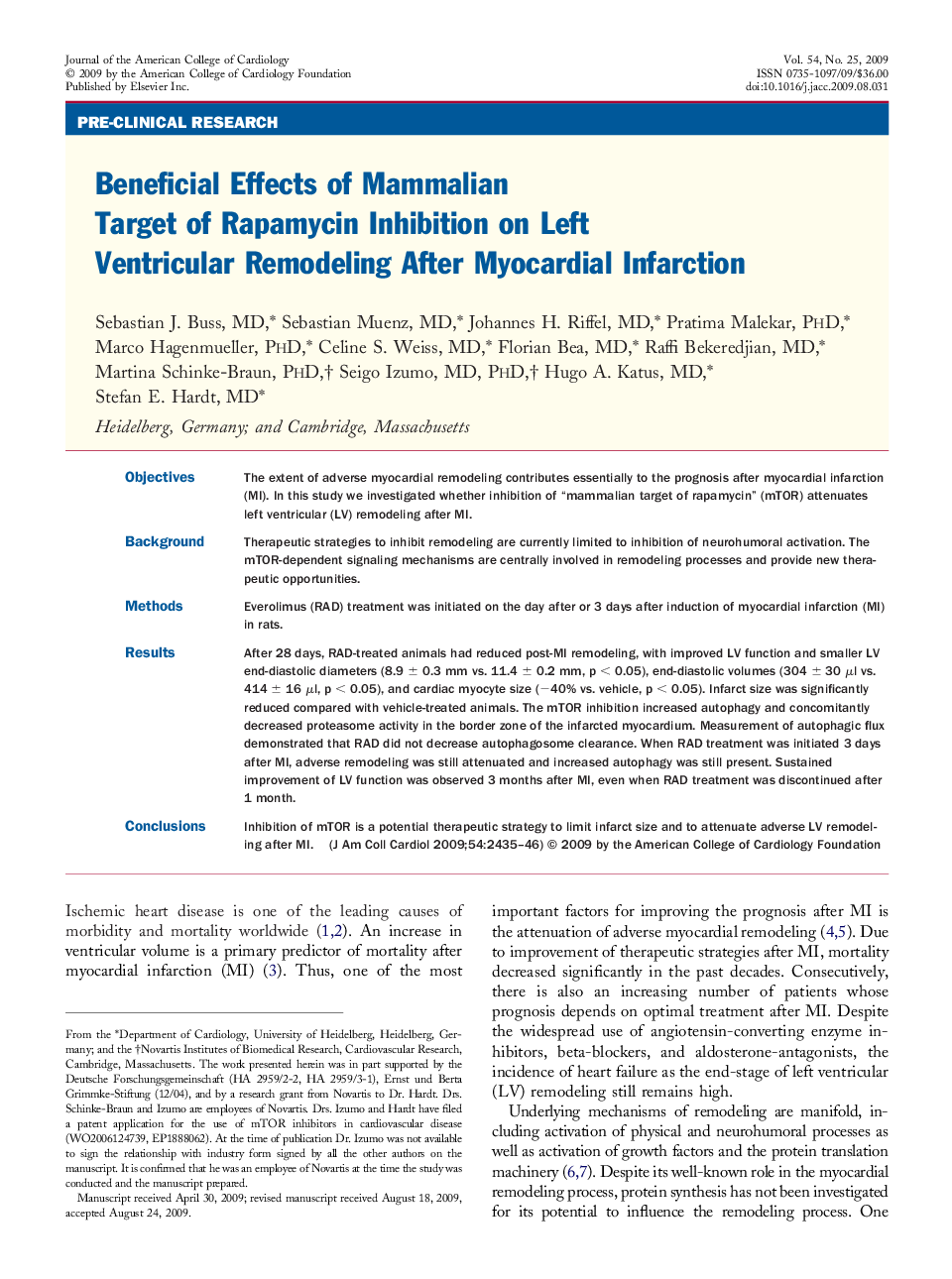 Beneficial Effects of Mammalian Target of Rapamycin Inhibition on Left Ventricular Remodeling After Myocardial Infarction 