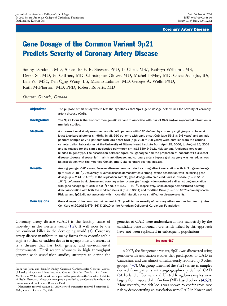 عکس صفحه اول مقاله: Gene Dosage of the Common Variant 9p21 Predicts Severity of Coronary Artery Disease Gene Dosage of the Common Variant 9p21 Predicts Severity of Coronary Artery Disease
