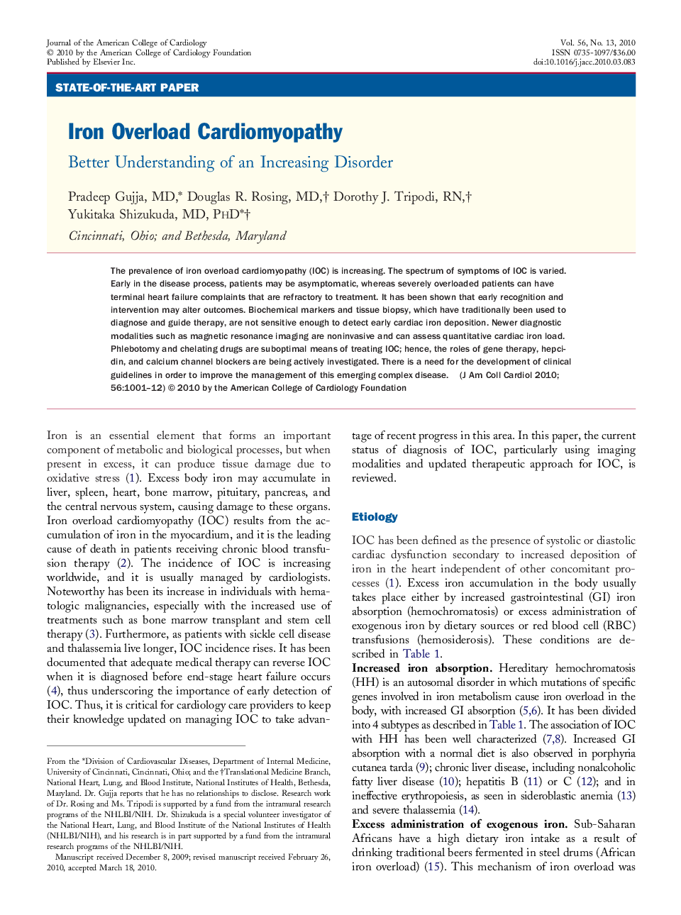 Iron Overload Cardiomyopathy : Better Understanding of an Increasing Disorder