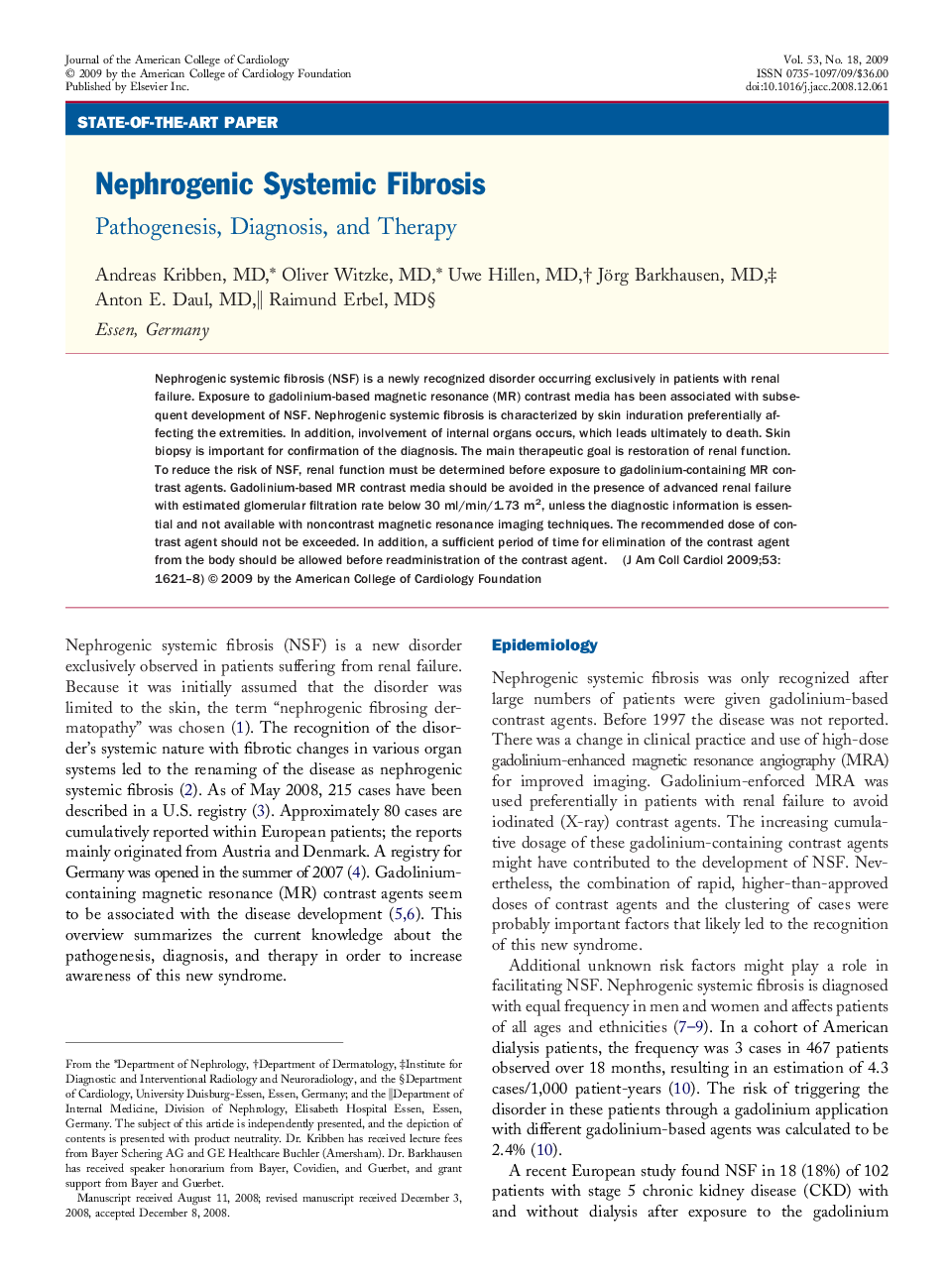 Nephrogenic Systemic Fibrosis : Pathogenesis, Diagnosis, and Therapy