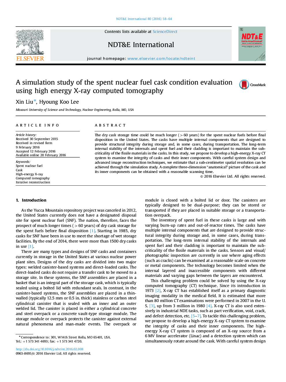 A simulation study of the spent nuclear fuel cask condition evaluation using high energy X-ray computed tomography