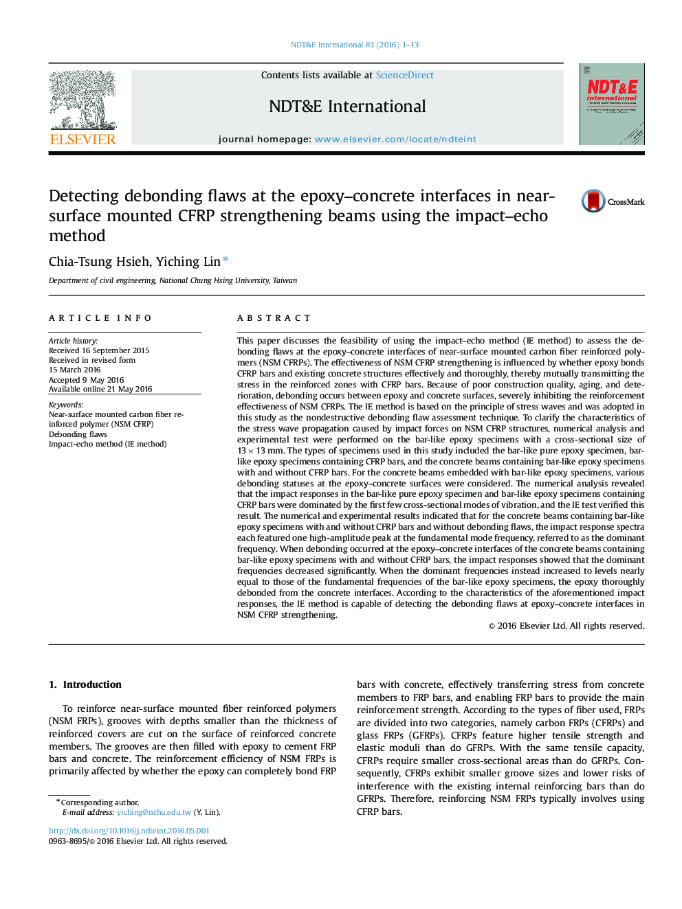Detecting debonding flaws at the epoxy–concrete interfaces in near-surface mounted CFRP strengthening beams using the impact–echo method