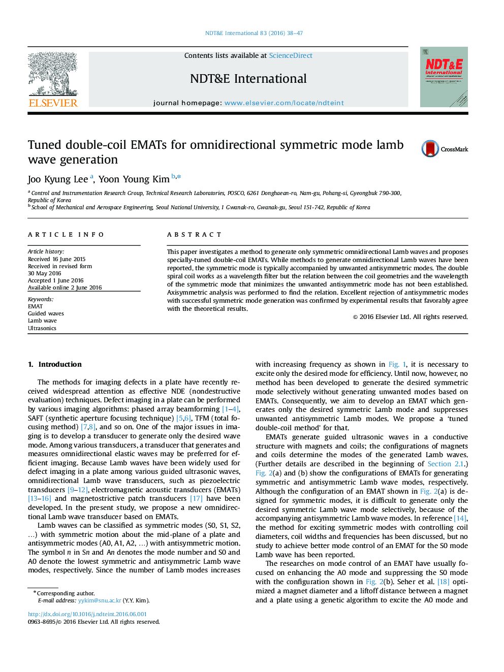 Tuned double-coil EMATs for omnidirectional symmetric mode lamb wave generation