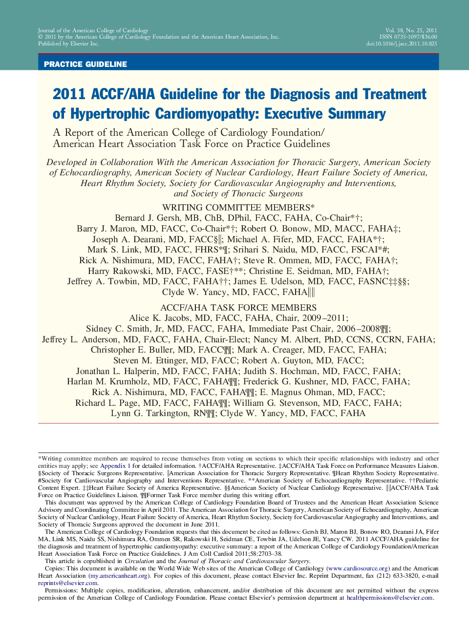 2011 ACCF/AHA Guideline for the Diagnosis and Treatment of Hypertrophic Cardiomyopathy: Executive Summary