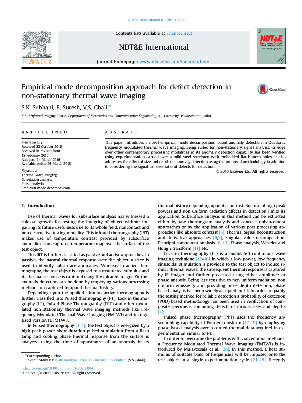 Empirical mode decomposition approach for defect detection in non-stationary thermal wave imaging