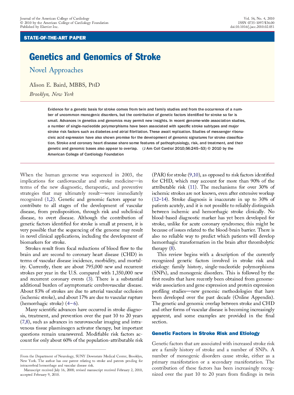 Genetics and Genomics of Stroke : Novel Approaches
