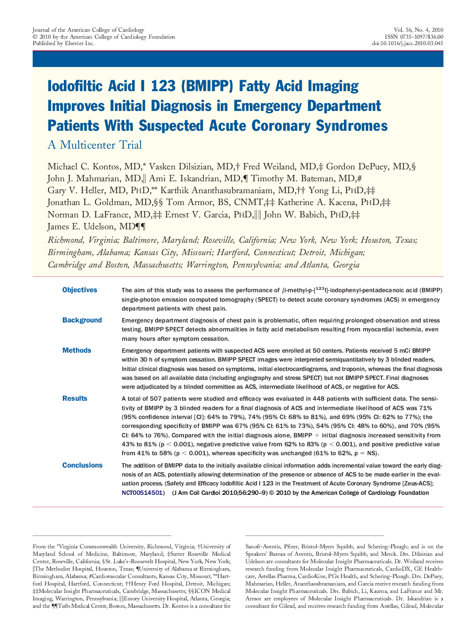 Iodofiltic Acid I 123 (BMIPP) Fatty Acid Imaging Improves Initial Diagnosis in Emergency Department Patients With Suspected Acute Coronary Syndromes : A Multicenter Trial