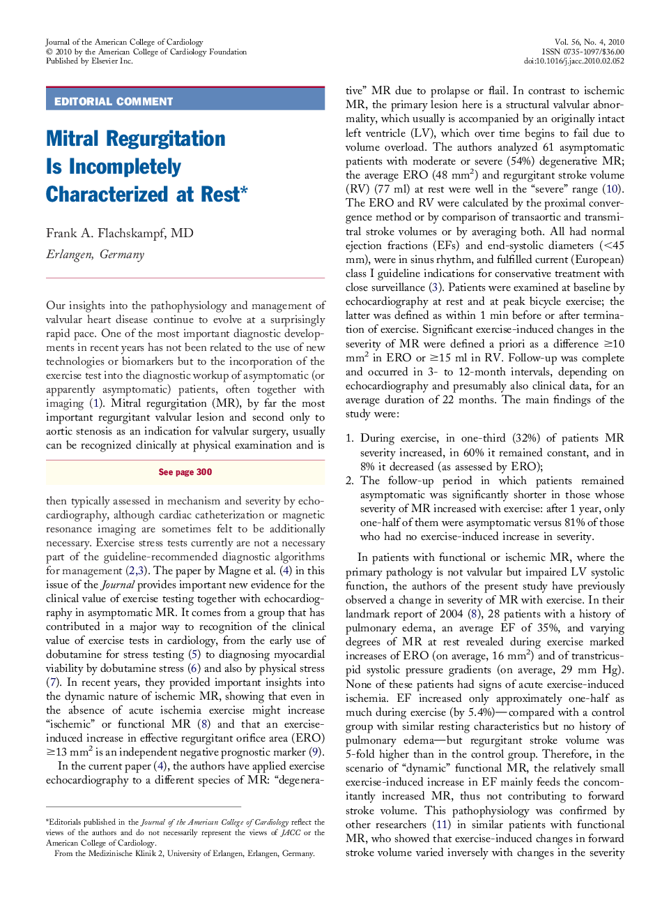 Mitral Regurgitation Is Incompletely Characterized at Rest*