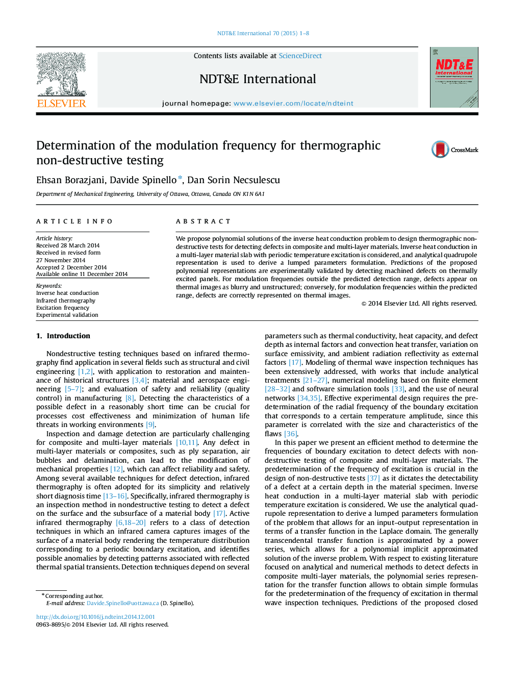 Determination of the modulation frequency for thermographic non-destructive testing