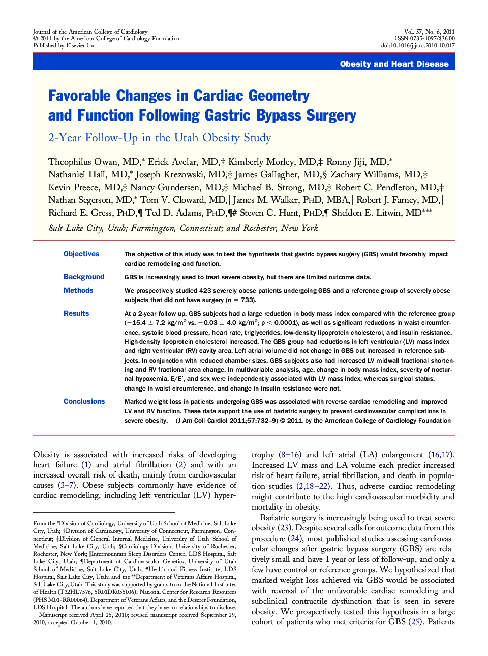 Favorable Changes in Cardiac Geometry and Function Following Gastric Bypass Surgery : 2-Year Follow-Up in the Utah Obesity Study