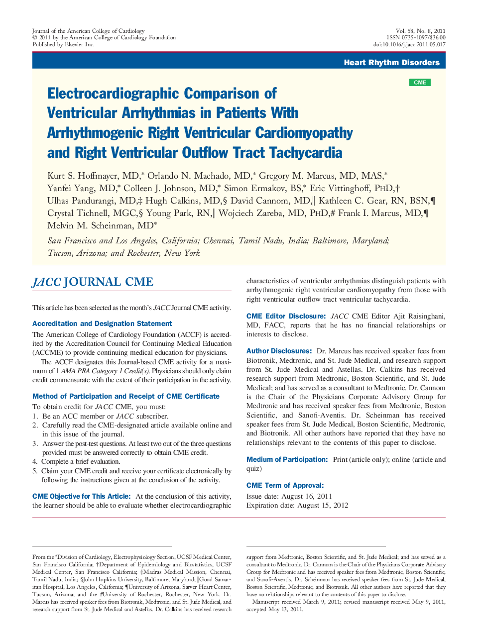 Electrocardiographic Comparison of Ventricular Arrhythmias in Patients With Arrhythmogenic Right Ventricular Cardiomyopathy and Right Ventricular Outflow Tract Tachycardia 