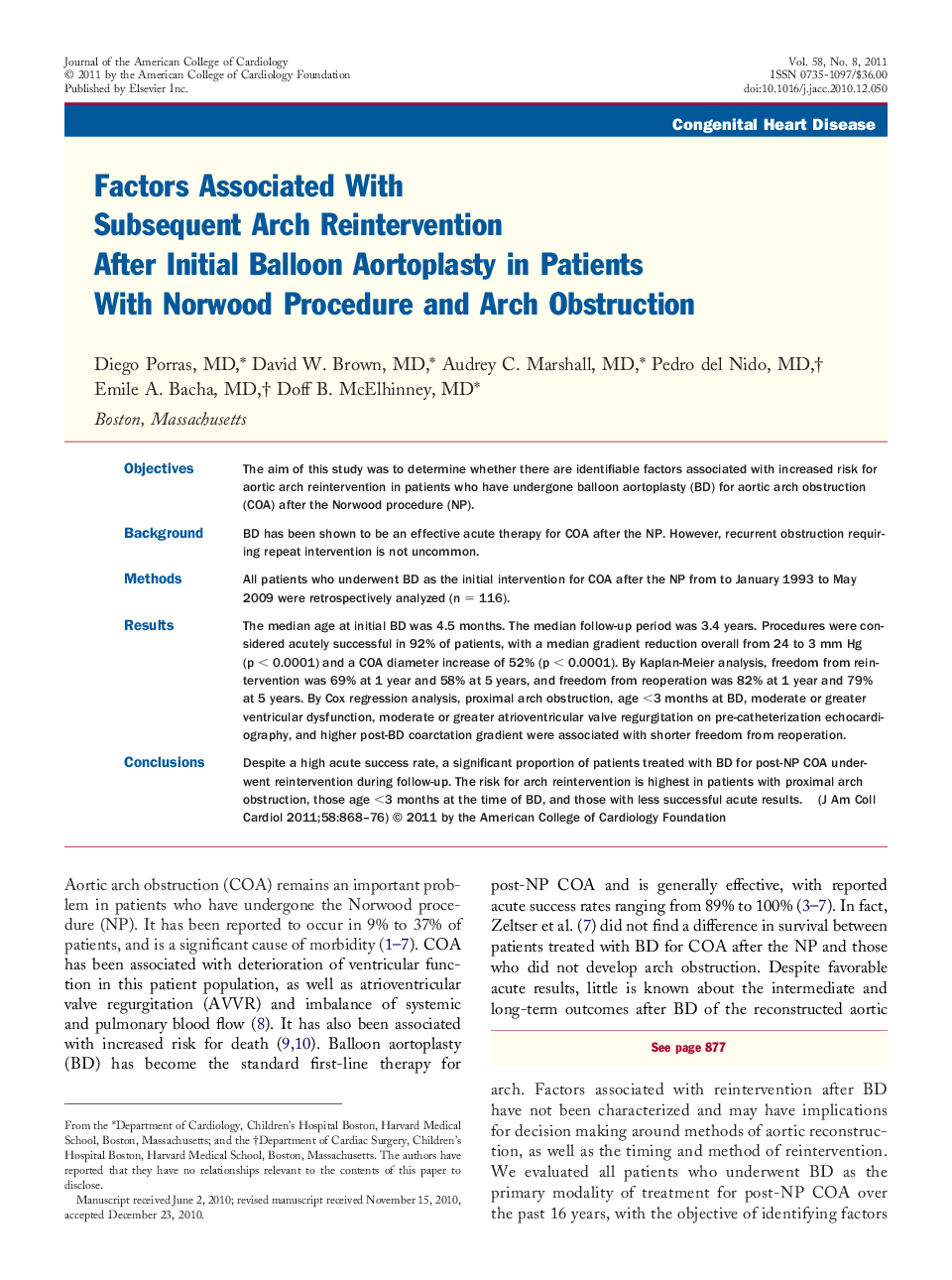 Factors Associated With Subsequent Arch Reintervention After Initial Balloon Aortoplasty in Patients With Norwood Procedure and Arch Obstruction 