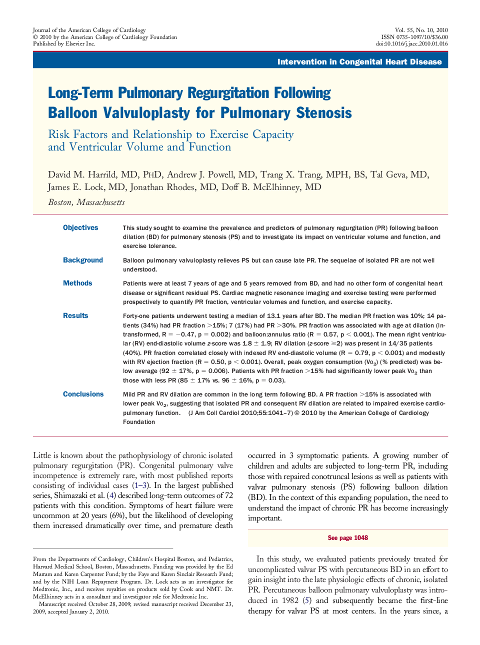 Long-Term Pulmonary Regurgitation Following Balloon Valvuloplasty for Pulmonary Stenosis