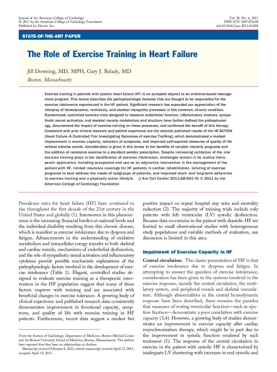 The Role of Exercise Training in Heart Failure 