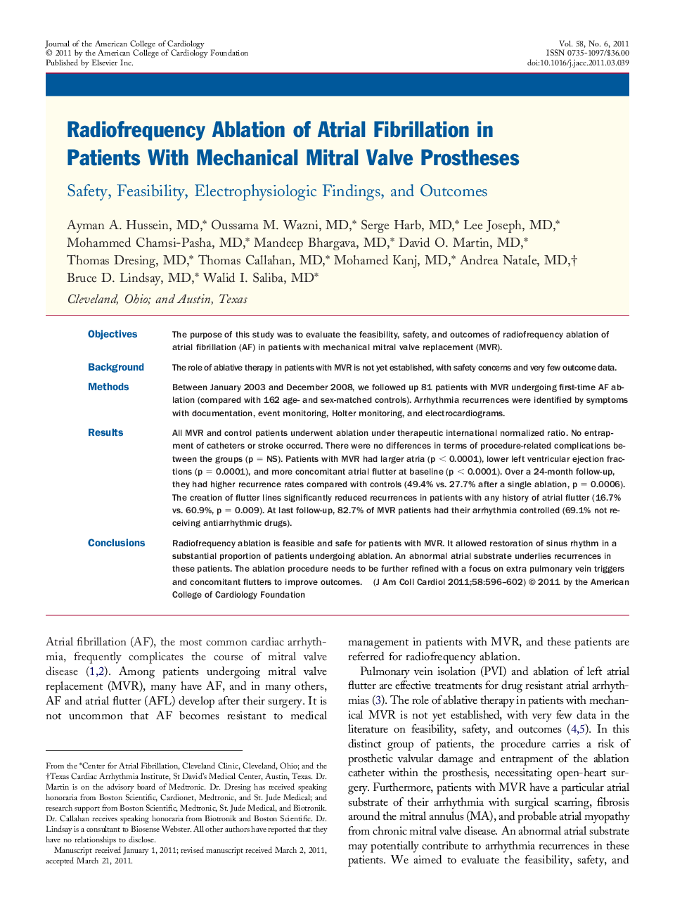 Radiofrequency Ablation of Atrial Fibrillation in Patients With Mechanical Mitral Valve Prostheses : Safety, Feasibility, Electrophysiologic Findings, and Outcomes