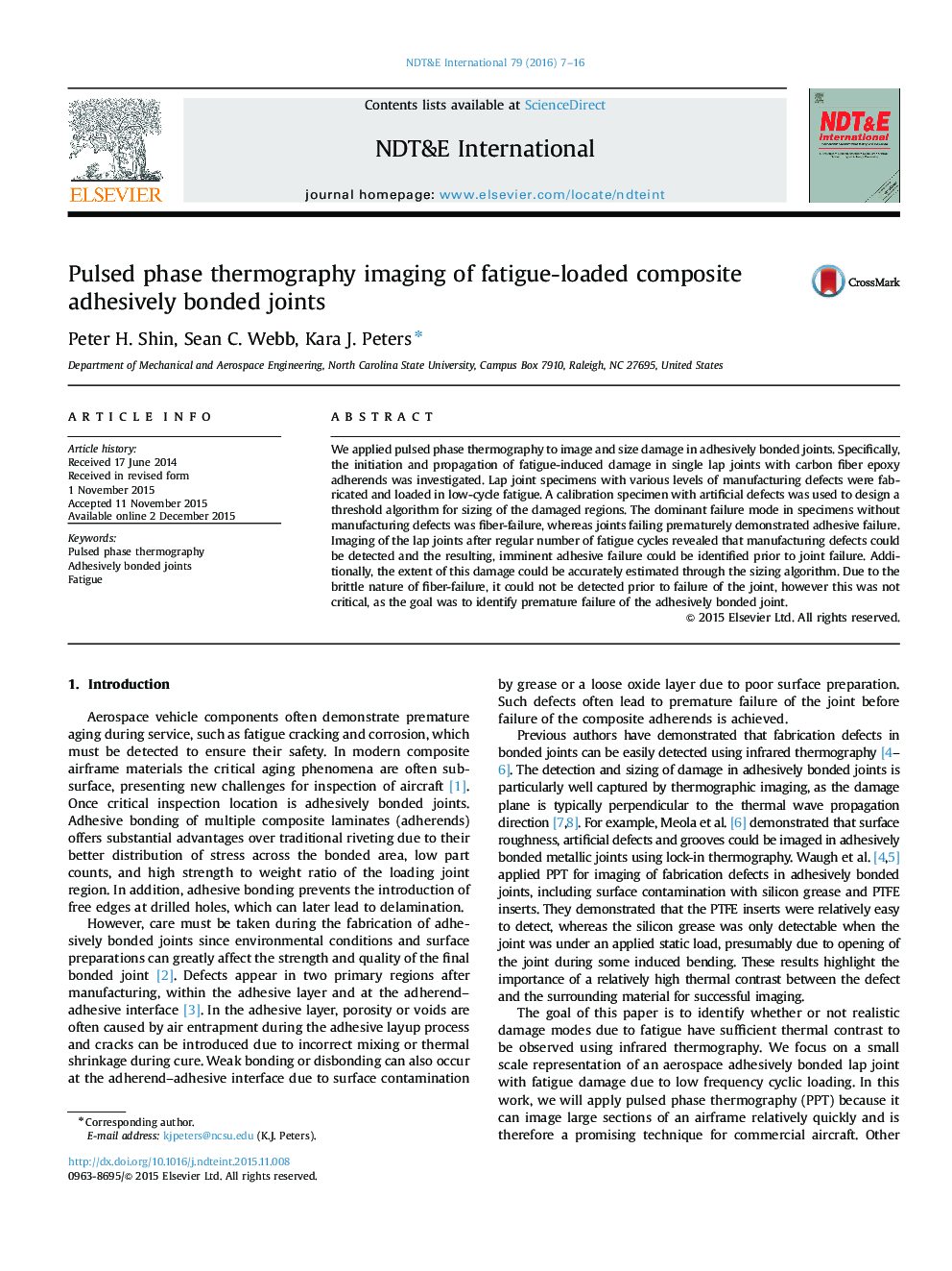 Pulsed phase thermography imaging of fatigue-loaded composite adhesively bonded joints