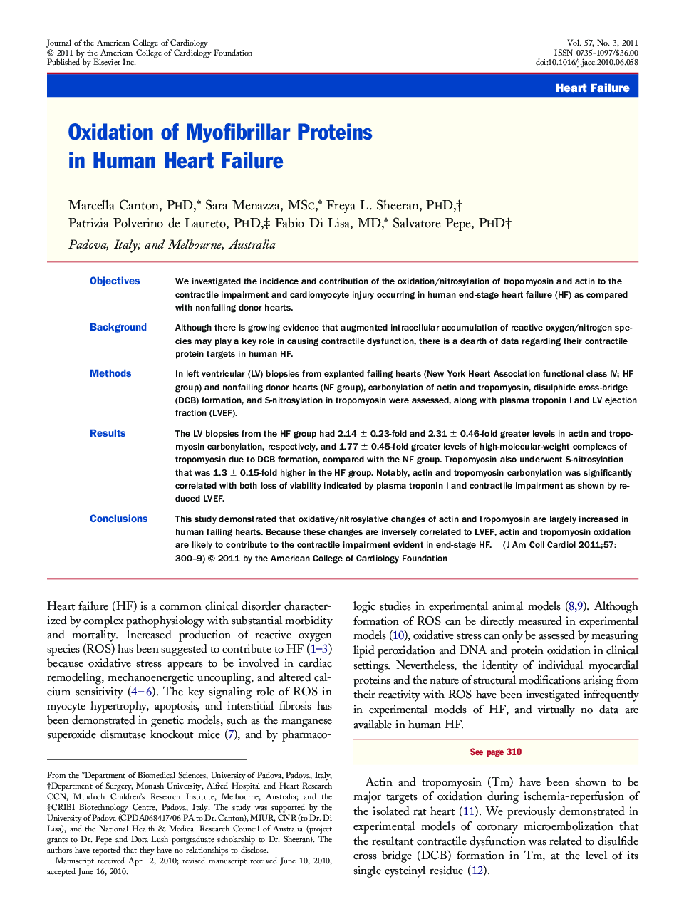 Oxidation of Myofibrillar Proteins in Human Heart Failure 