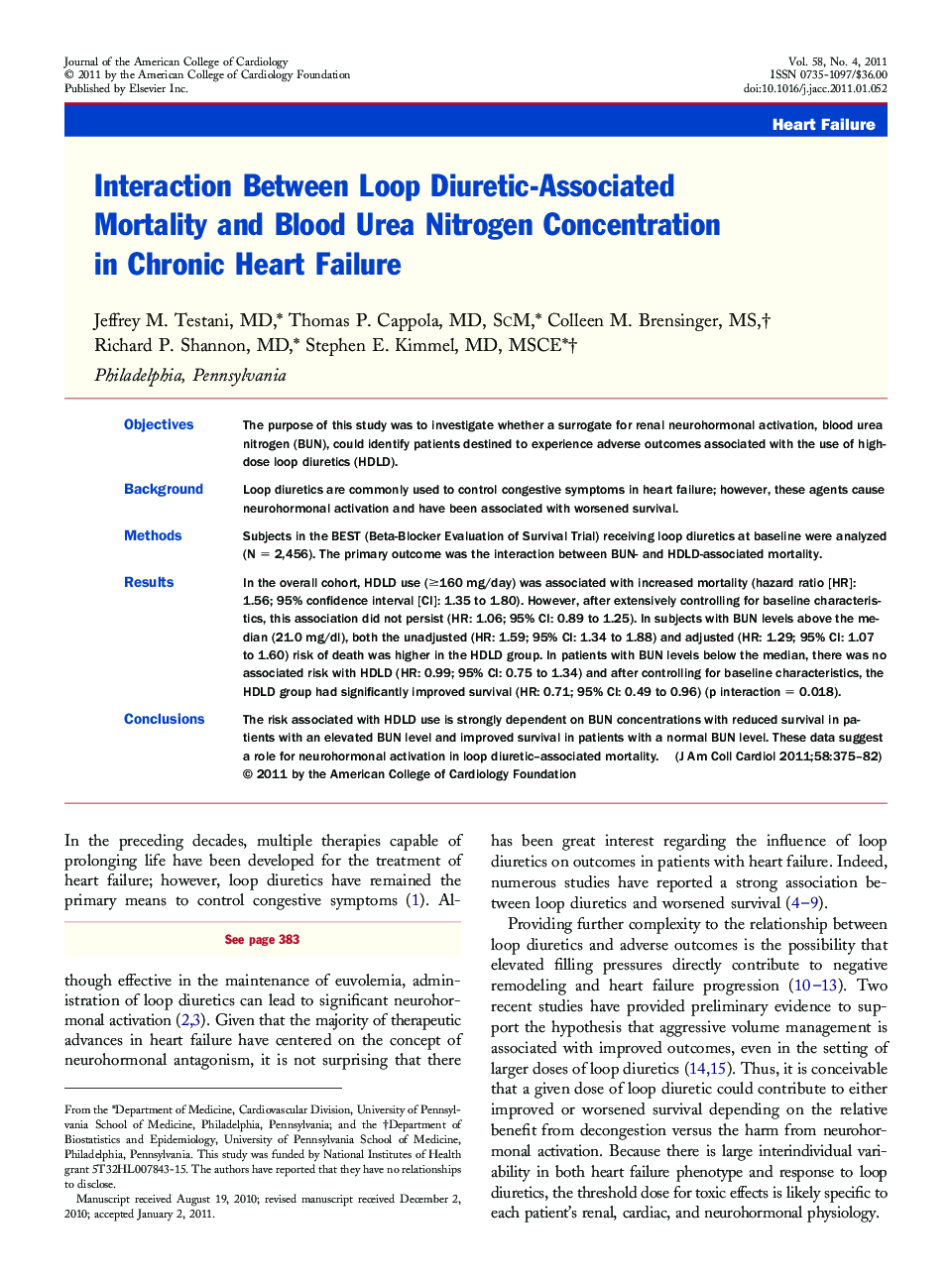 Interaction Between Loop Diuretic-Associated Mortality and Blood Urea Nitrogen Concentration in Chronic Heart Failure 