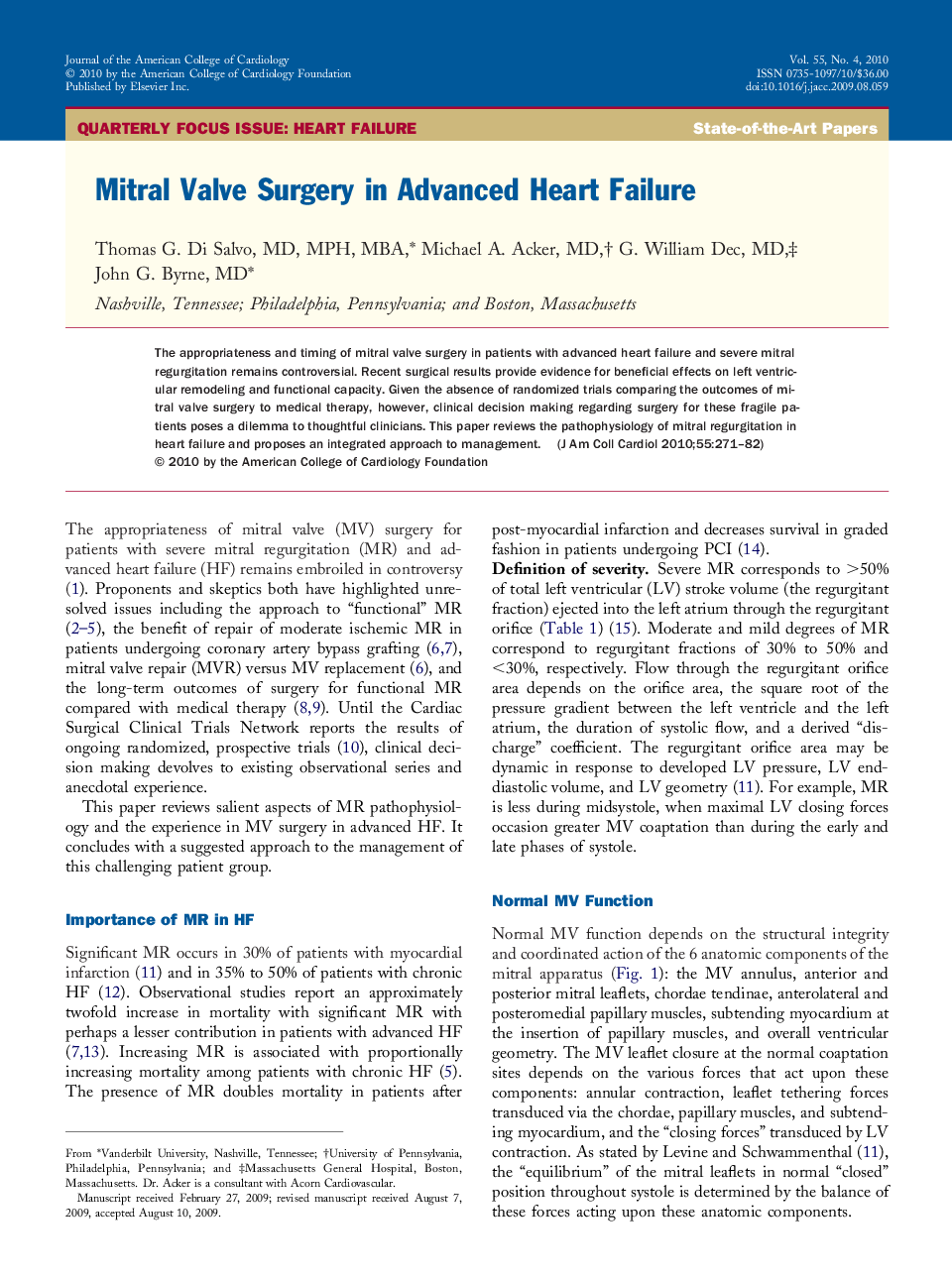 Mitral Valve Surgery in Advanced Heart Failure 