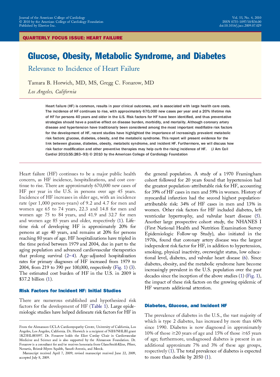 Glucose, Obesity, Metabolic Syndrome, and Diabetes : Relevance to Incidence of Heart Failure