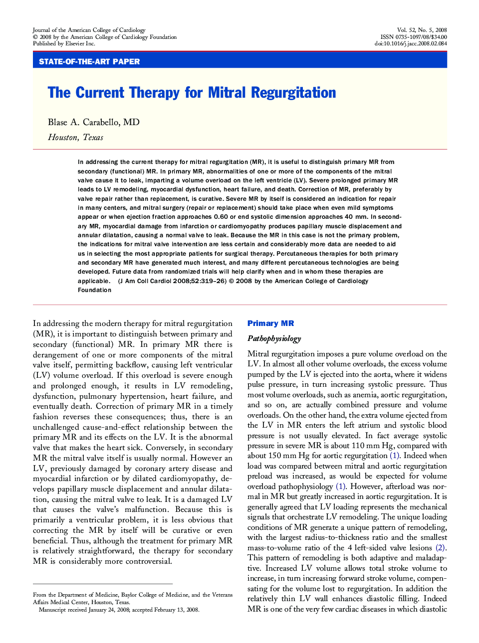 The Current Therapy for Mitral Regurgitation