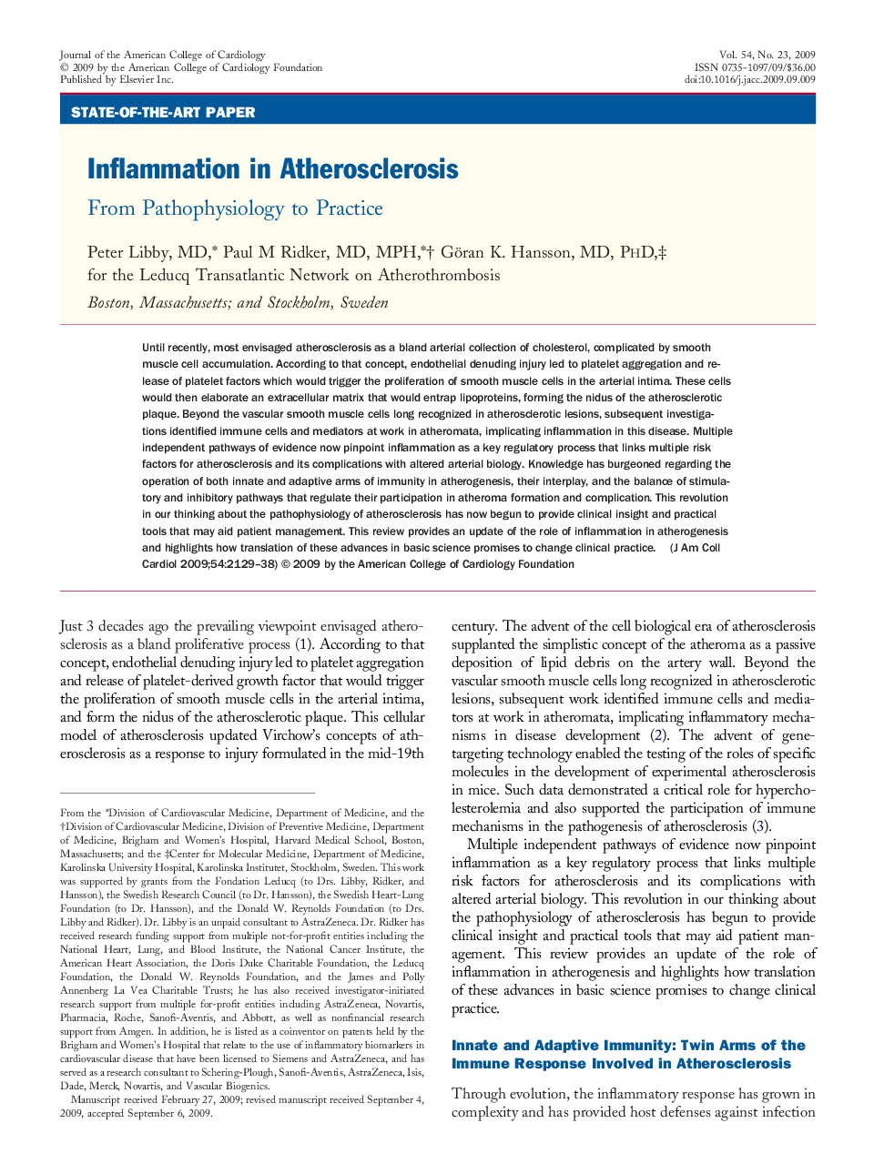Inflammation in Atherosclerosis : From Pathophysiology to Practice
