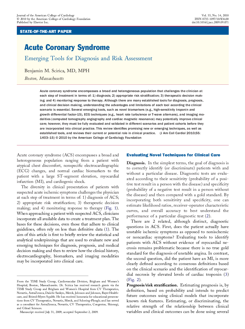 Acute Coronary Syndrome : Emerging Tools for Diagnosis and Risk Assessment