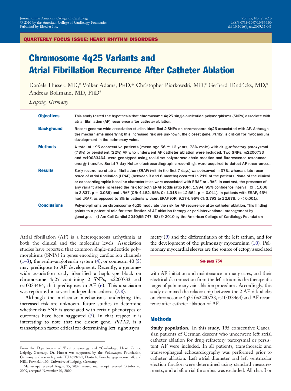 Chromosome 4q25 Variants and Atrial Fibrillation Recurrence After Catheter Ablation 