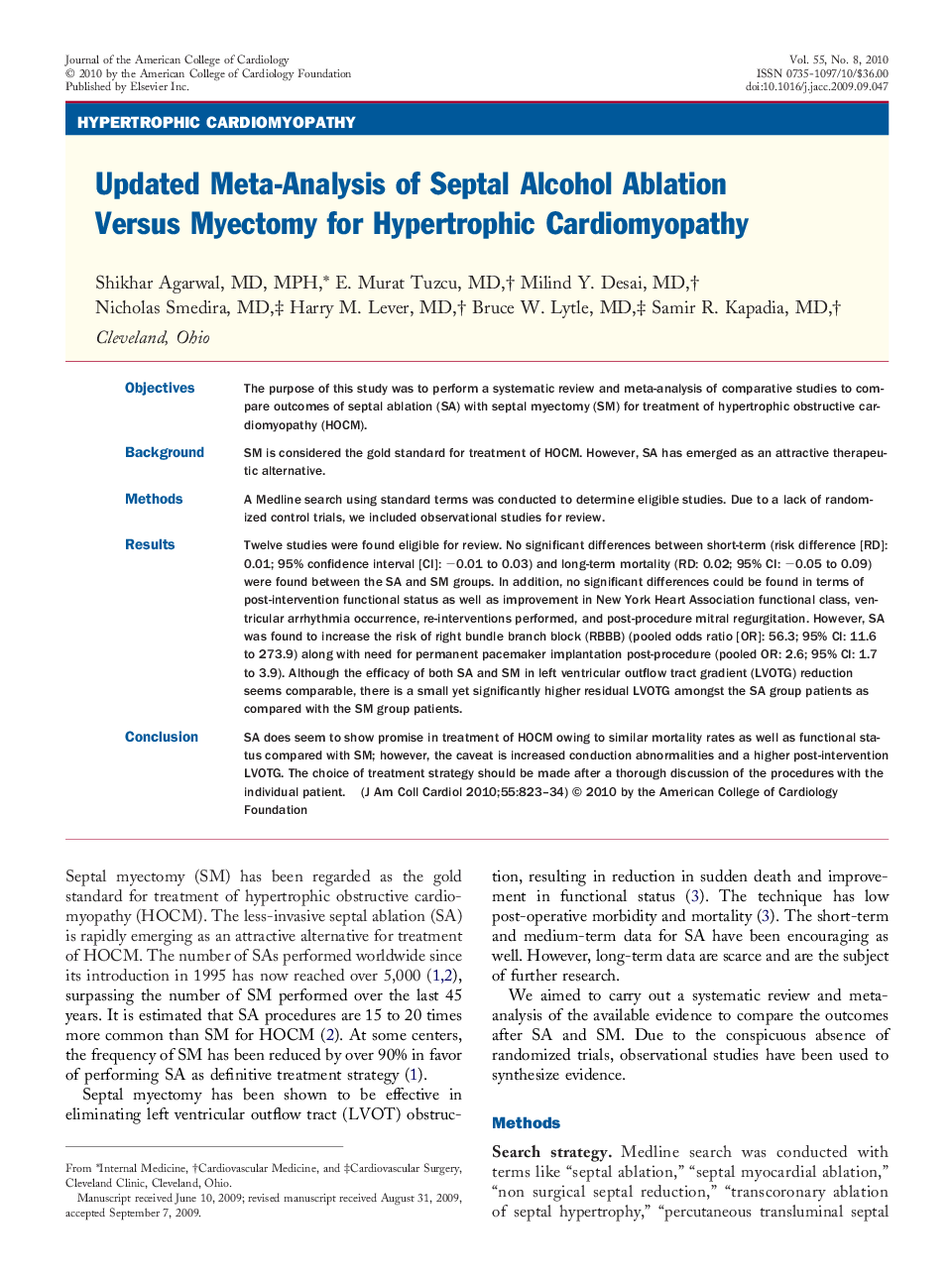 Updated Meta-Analysis of Septal Alcohol Ablation Versus Myectomy for Hypertrophic Cardiomyopathy