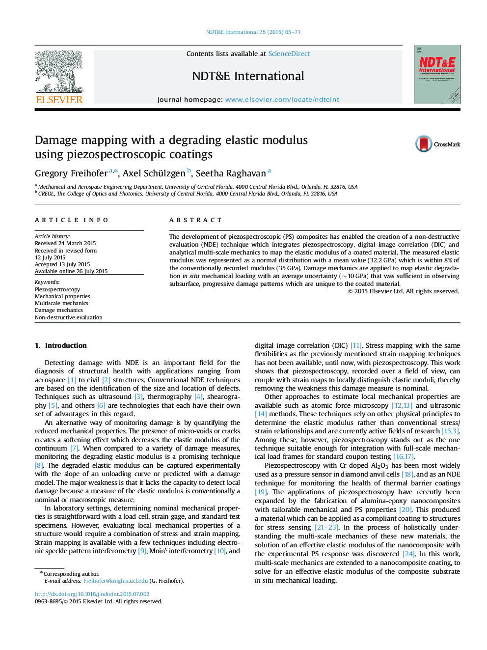 Damage mapping with a degrading elastic modulus using piezospectroscopic coatings