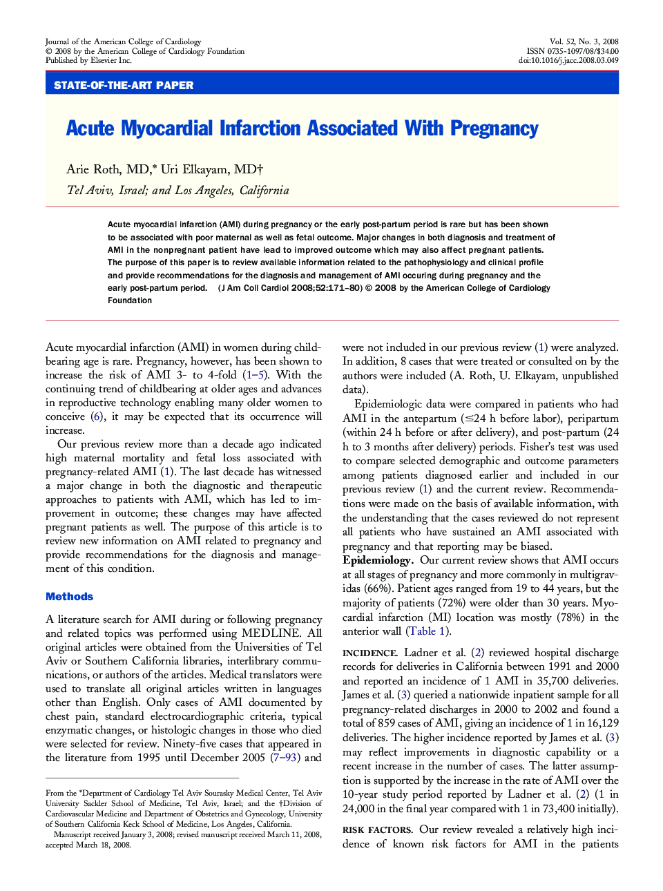Acute Myocardial Infarction Associated With Pregnancy