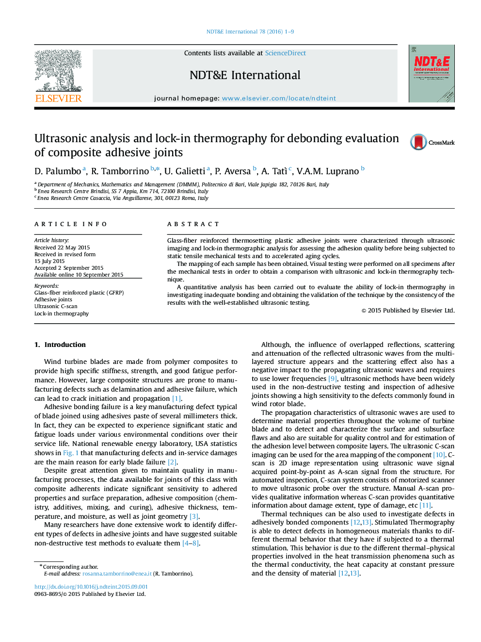 Ultrasonic analysis and lock-in thermography for debonding evaluation of composite adhesive joints