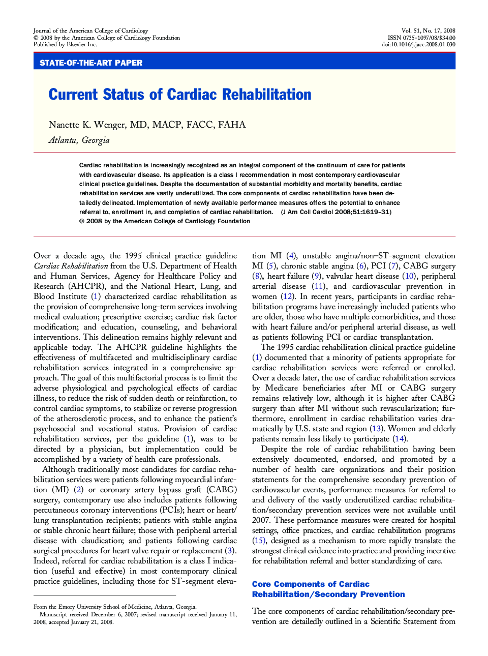 Current Status of Cardiac Rehabilitation