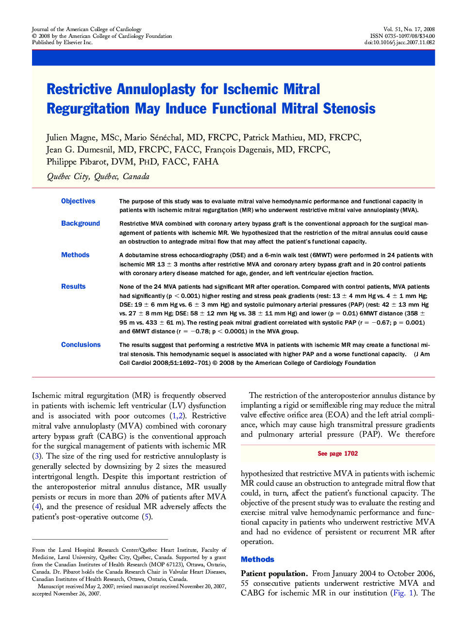 Restrictive Annuloplasty for Ischemic Mitral Regurgitation May Induce Functional Mitral Stenosis 