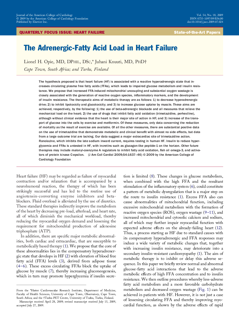 The Adrenergic-Fatty Acid Load in Heart Failure