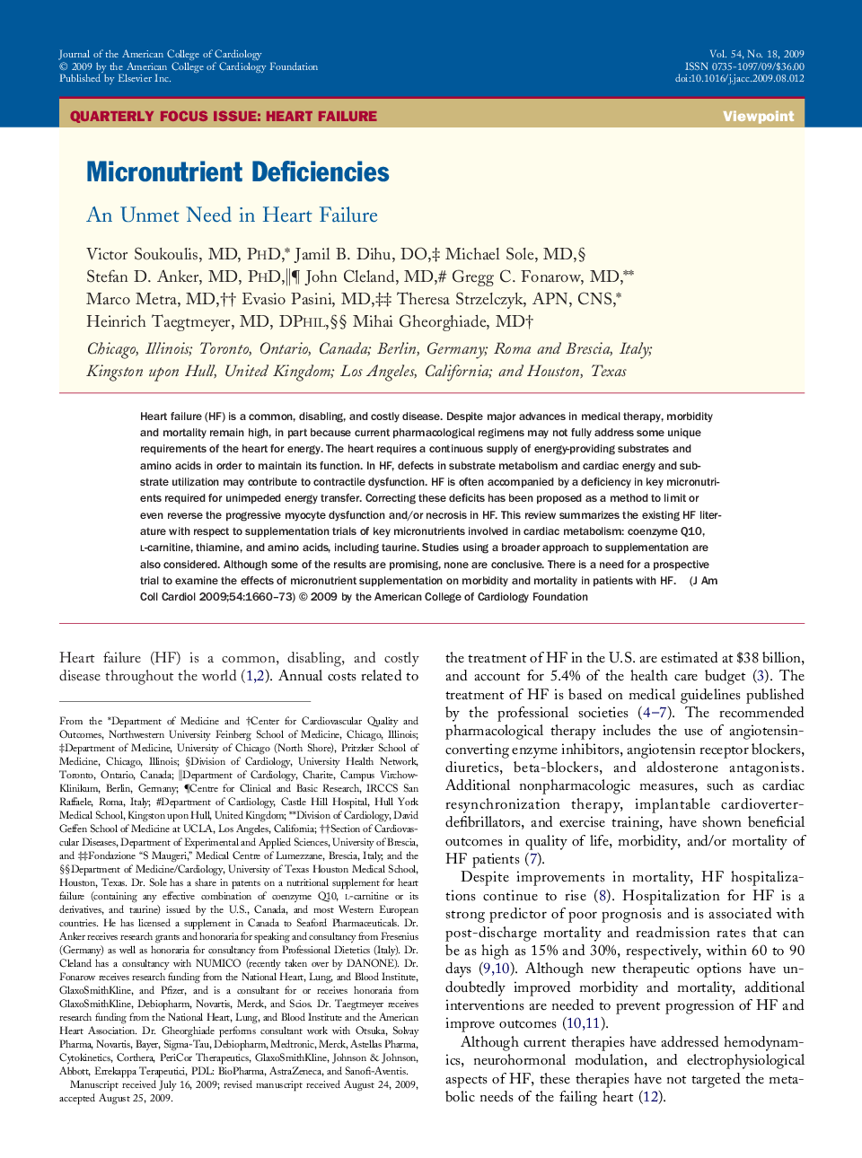 Micronutrient Deficiencies : An Unmet Need in Heart Failure