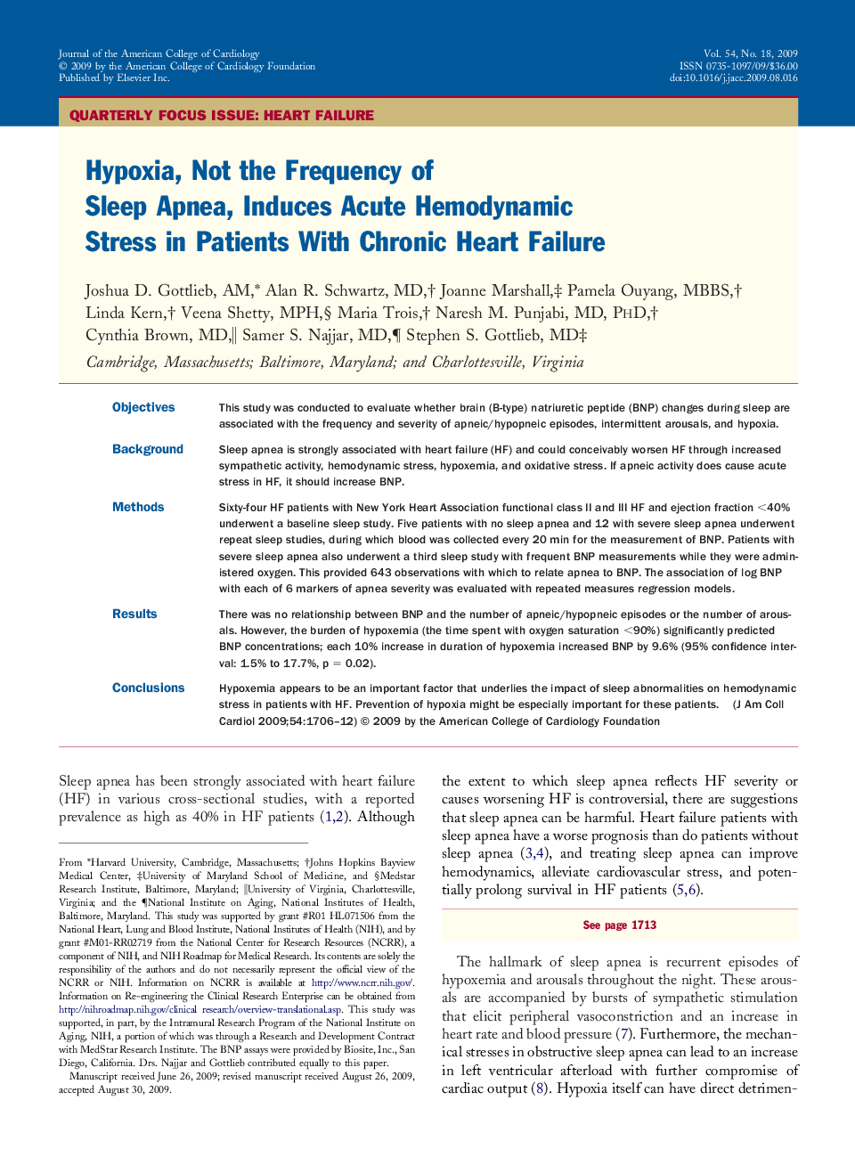 Hypoxia, Not the Frequency of Sleep Apnea, Induces Acute Hemodynamic Stress in Patients With Chronic Heart Failure 