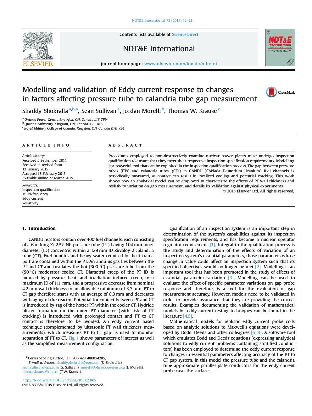 Modelling and validation of Eddy current response to changes in factors affecting pressure tube to calandria tube gap measurement