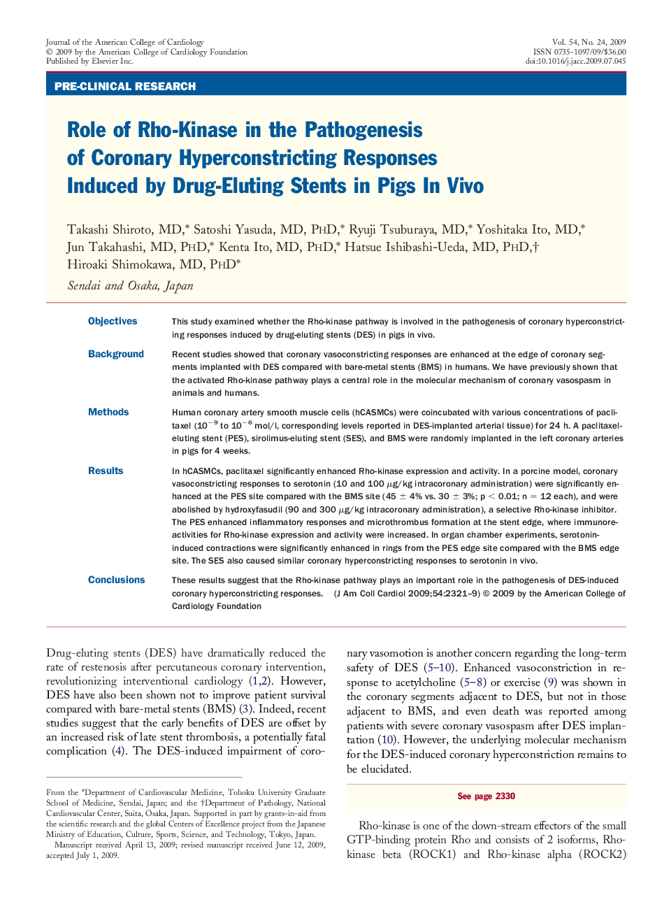 Role of Rho-Kinase in the Pathogenesis of Coronary Hyperconstricting Responses Induced by Drug-Eluting Stents in Pigs In Vivo 