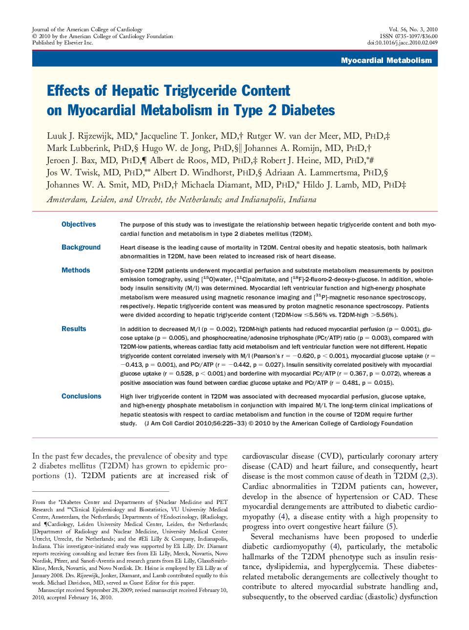 Effects of Hepatic Triglyceride Content on Myocardial Metabolism in Type 2 Diabetes 