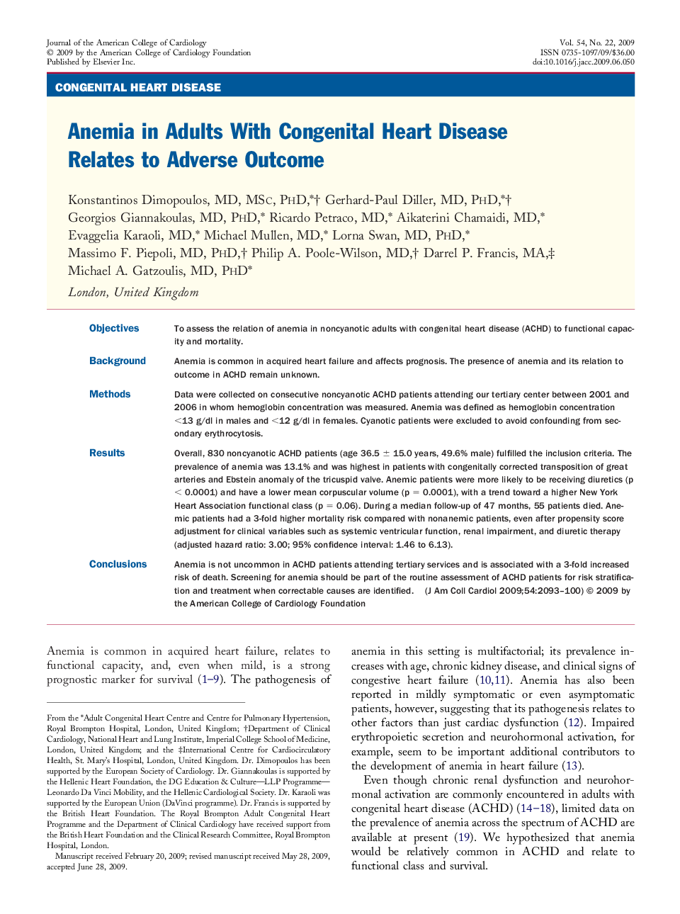 Anemia in Adults With Congenital Heart Disease Relates to Adverse Outcome 