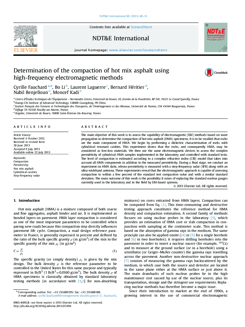 Determination of the compaction of hot mix asphalt using high-frequency electromagnetic methods