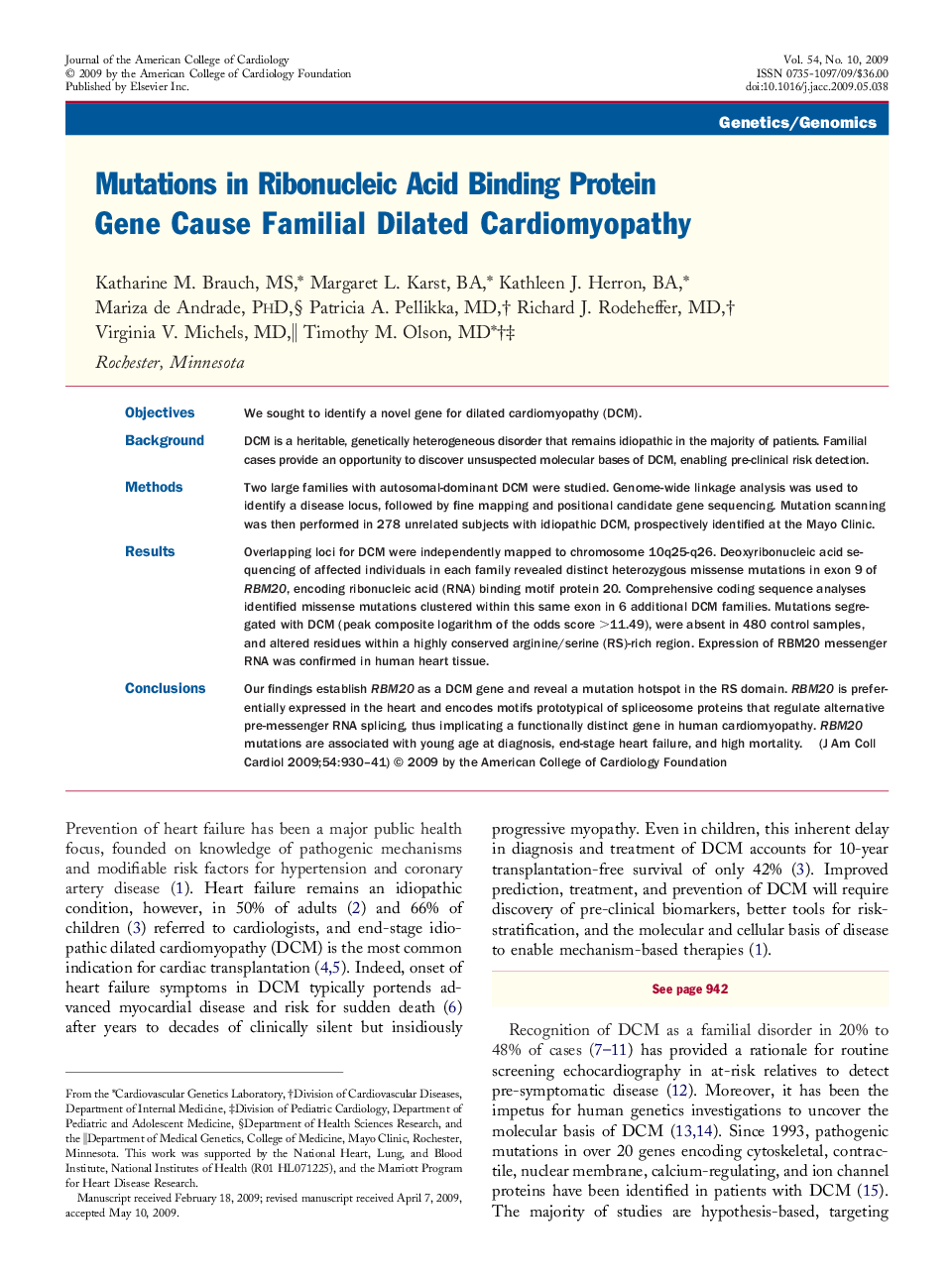 Mutations in Ribonucleic Acid Binding Protein Gene Cause Familial Dilated Cardiomyopathy 