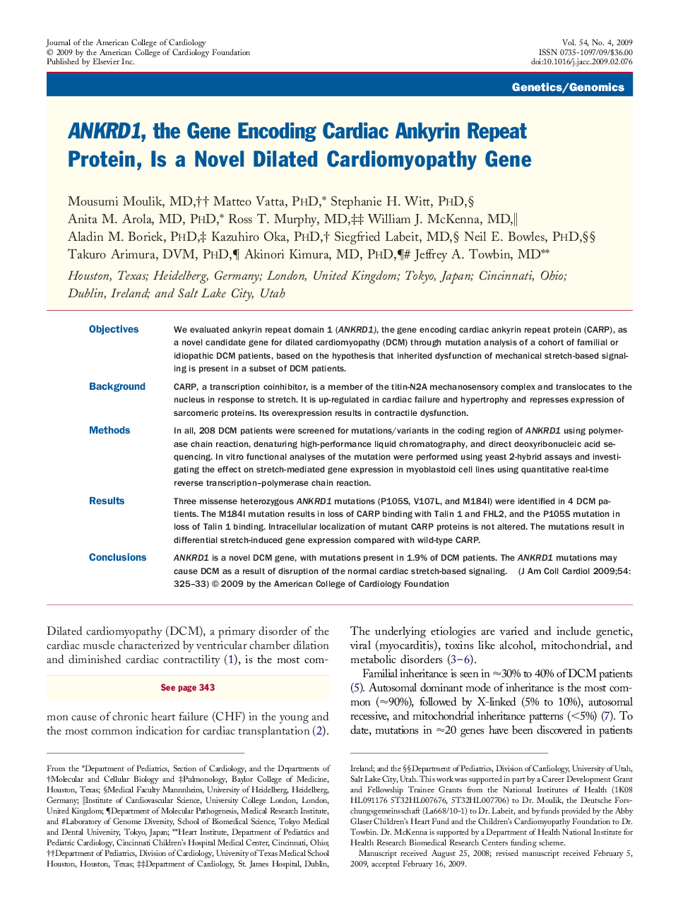 ANKRD1, the Gene Encoding Cardiac Ankyrin Repeat Protein, Is a Novel Dilated Cardiomyopathy Gene 