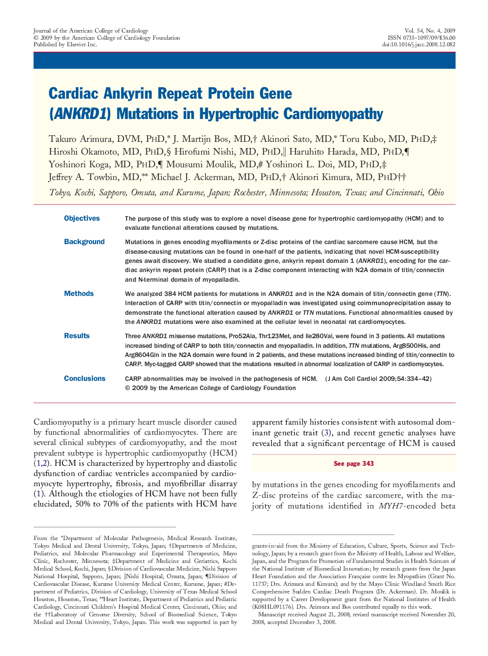 Cardiac Ankyrin Repeat Protein Gene (ANKRD1) Mutations in Hypertrophic Cardiomyopathy 