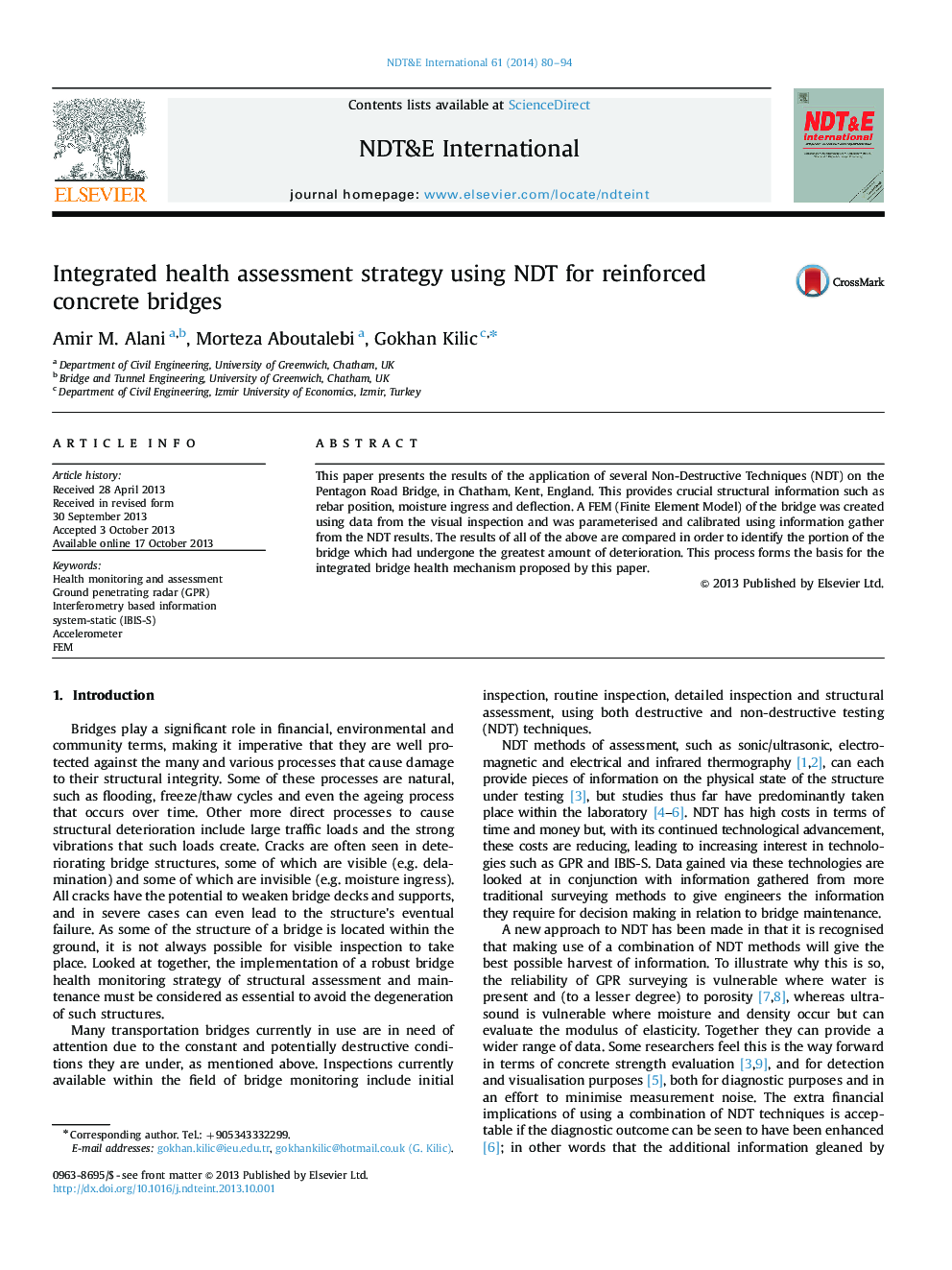 Integrated health assessment strategy using NDT for reinforced concrete bridges