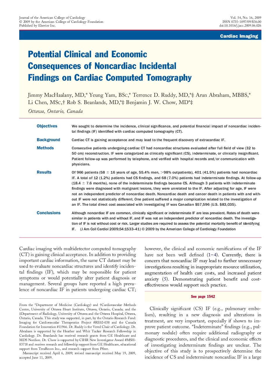 Potential Clinical and Economic Consequences of Noncardiac Incidental Findings on Cardiac Computed Tomography 
