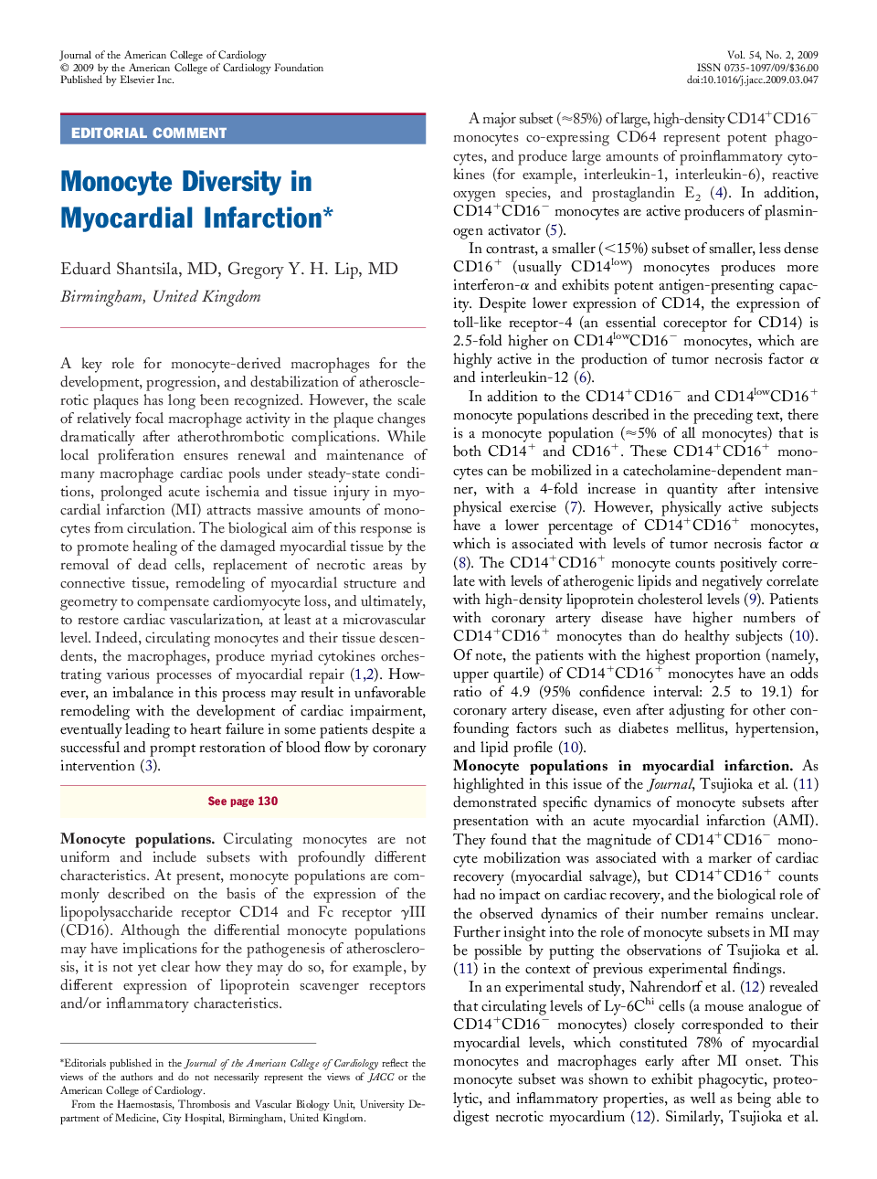 Monocyte Diversity in Myocardial Infarctionâ